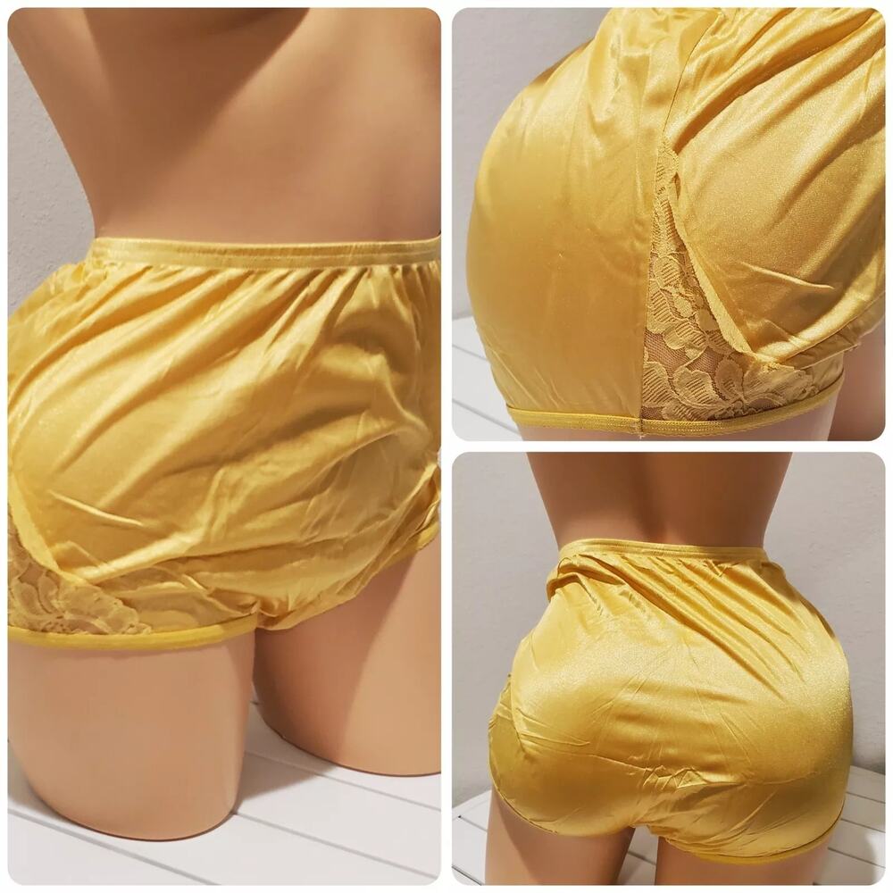 Vanity Fair Lace Nouveau Nylon Full Cut Panty Lace 24K Gold Yellow Size 7/L